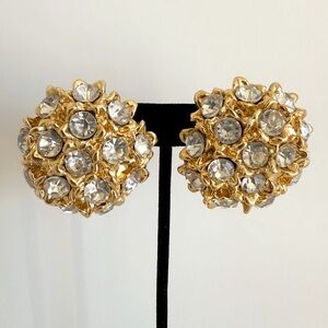 Vintage Gold & Rhinestone Dome Earrings